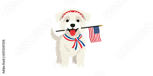 Patriotic Dog Holding American Flag for 4th of July Celebration