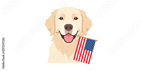 Patriotic Golden Retriever Holding American Flag for 4th of July Celebrations