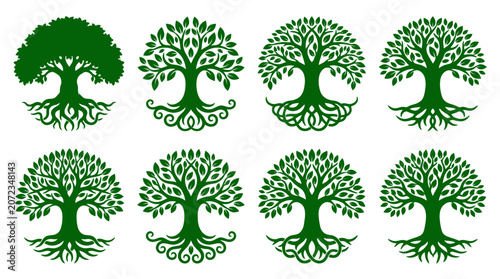Canvastavla Diverse green tree of life silhouette collection