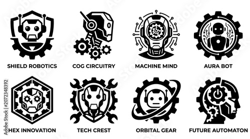 Cuadro en lienzo Futuristic robot head logos with mechanical details.