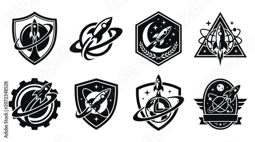 Tableau sur toile Futuristic space agency and rocket launch badge collection.