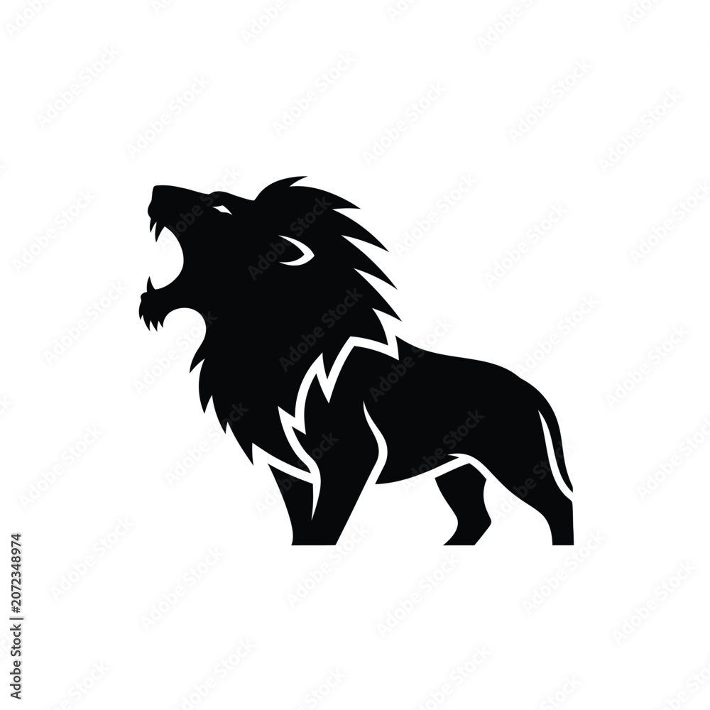 Obraz premium Roaring Lion Silhouette Vector Graphic.