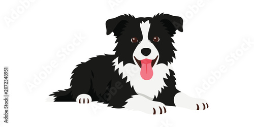 Relaxed black and white dog lying down illustration