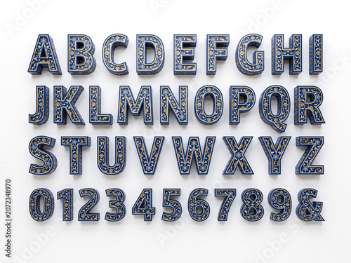 3d alphabet with Persian tile design