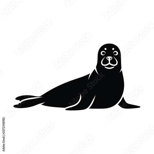 Black Silhouette of a Seal Lying Down.