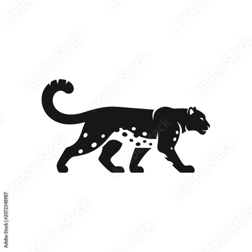 Black Silhouette of a Snow Leopard Walking.