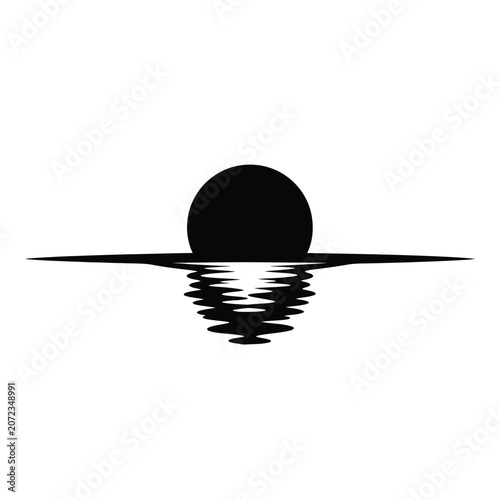 Minimalist Black Sun Reflection on Water.