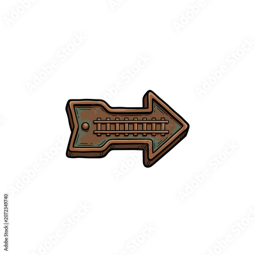 Foto Rustic Bronze Arrow Emblem Featuring Detailed Engraved Railroad Tracks And Aged