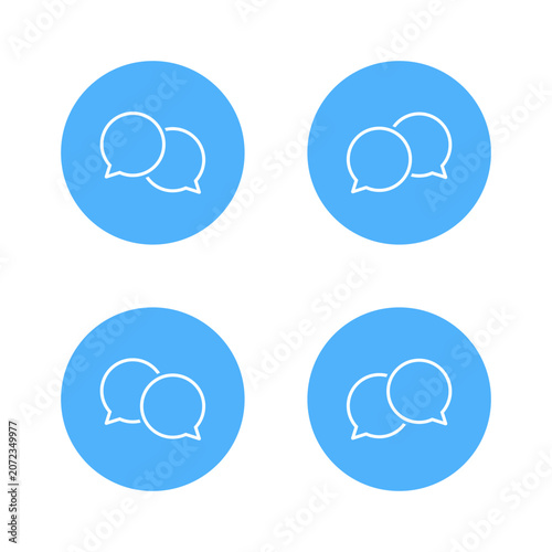 Two speech bubble outline icon in blue circle. Chat conversation symbol. Dialogue communication sign
