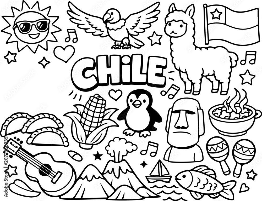 Fototapeta premium chile cartoon outline hand drawn Line Art illustration doodle art coloring page for kids