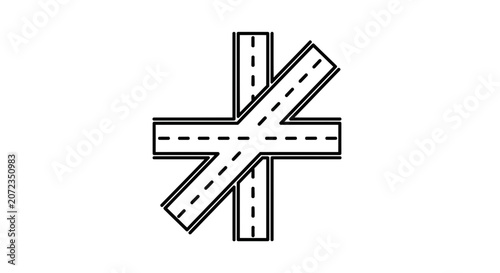 Abstract Crossroads Icon: Intersection of Roads, Traffic Flow, and Connectivity