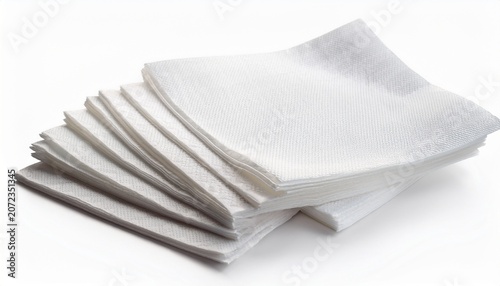 Group Of White Closeup Square Papper Napkins Isolated On White Background