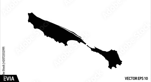 Canvastavla Black Silhouette Map of Evia Island, Greece - Vector Outline