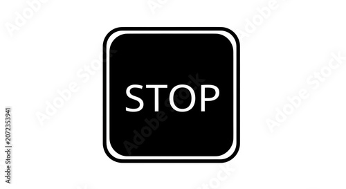 Black square stop button icon with white text