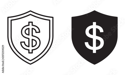 Shield with dollar sign icon set Vector, illustration