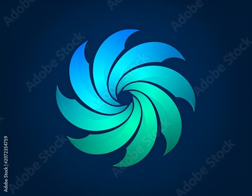 Abstract blue gradient swirling spiral vortex circle logo icon design. Dynamic modern graphic element for technology or business.

