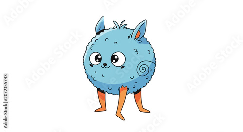 Canvas Print Cute Blue Fluffy Monster Character with Big Eyes and Orange Legs