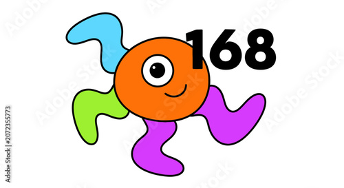 Photography Cute Cartoon Character with Colorful Limbs and Number 168