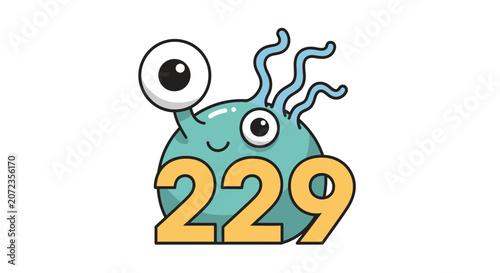 Fényképezés Cute Cartoon Monster with Number 229, Funny Character Illustration