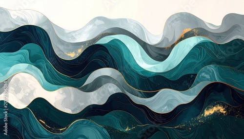 Abstract blue and gold fluid marble wave background.