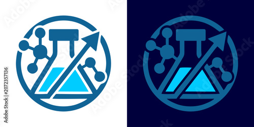 Obraz na płótnie Scientific Research Progress Icon Featuring Laboratory Flask and Molecular Struc
