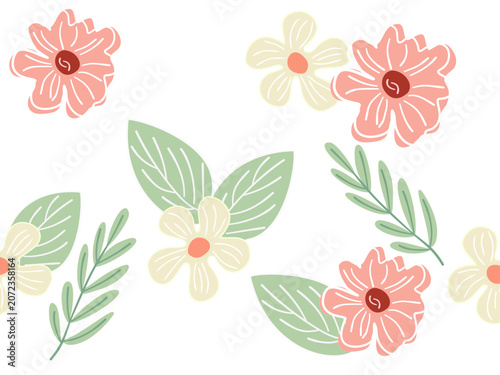 Whimsical Floral Border: A charming border of stylized flowers and leaves in soft pink and cream hues, evoking a sense of gentle beauty and springtime freshness.