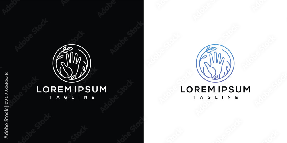 Fototapeta premium Minimalist Circle Logo with Hands and Leaves