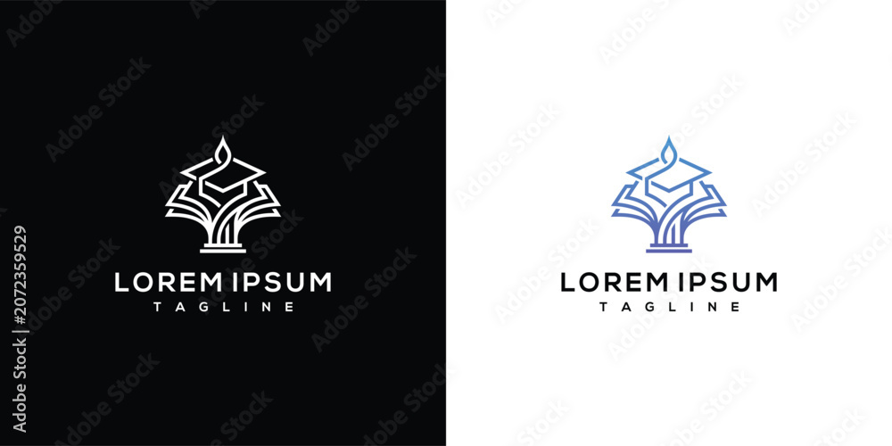 Naklejka premium Graduation Cap and Open Books Logo