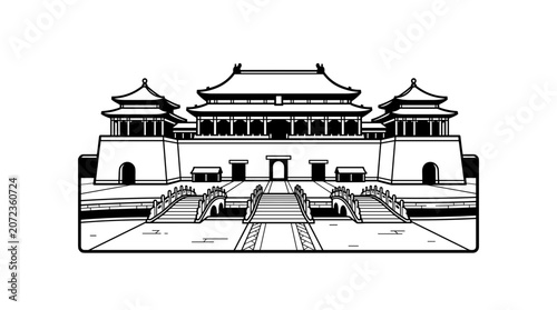 Traditional Chinese Palace Architecture Illustration.