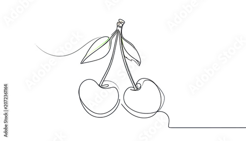 Fotografía Modern continuous line art of cherries on stem.
