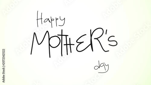 Handwritten black ink text happy mothers day holiday greeting card on white background. Suitable for mothers day designs and promotions.