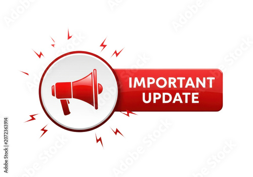 Important update sign with megaphone icon isolated on transparent background