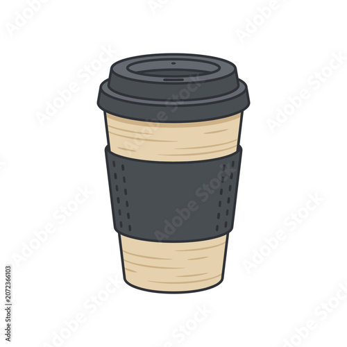 Simple Vector Illustration of a Disposable Coffee Cup with a Protective Black Heat Sleeve