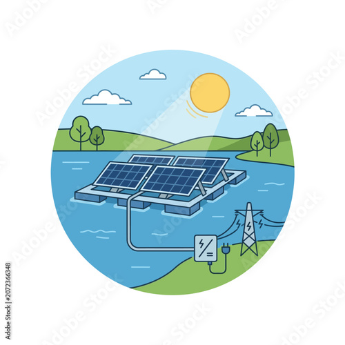 Floating solar power station generating clean energy from sunlight on water