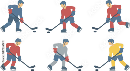 Canvas Print Collection of hockey player icons in action poses flat vector illustrations for