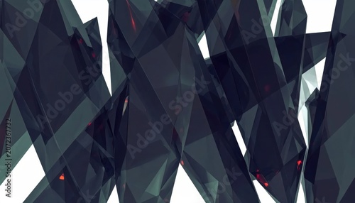 Abstract dark crystal shards floating on white background.