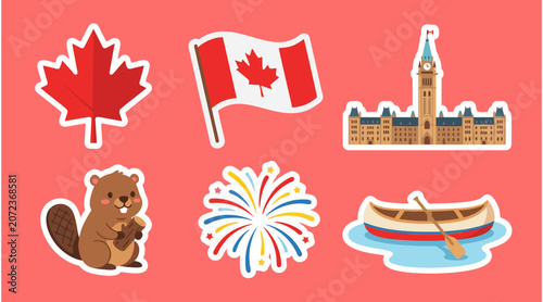 Tableau sur toile Vibrant vector illustration set featuring iconic canadian symbols like a maple l