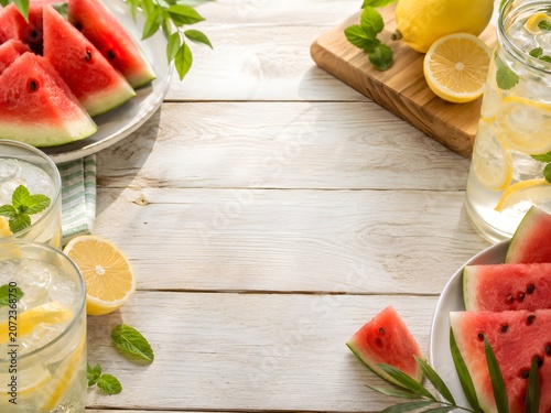 Watermelon Lemonade Summer Picnic Table Background