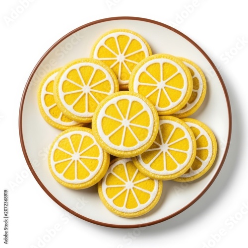 A Top Down View Of Delicious Lemon Slice Cookies On A Plate