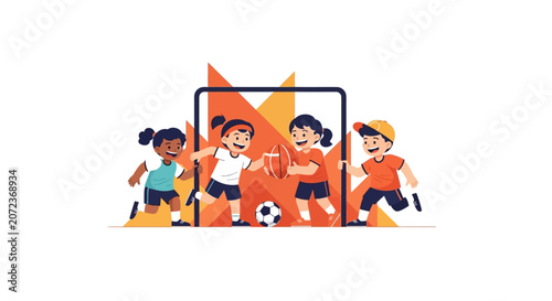 Kids Playing Soccer Together.
