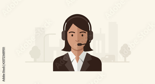 Woman Wearing Headset Smiling.