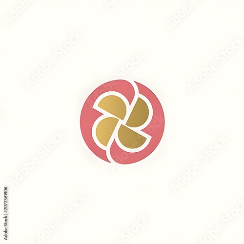 Coral Circular Flower Logo With Golden Interlaced Petals
