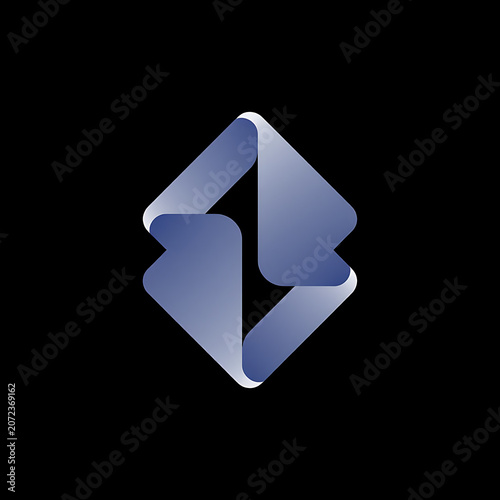 Metallic Blue Folded Diamond Logo On Black Background