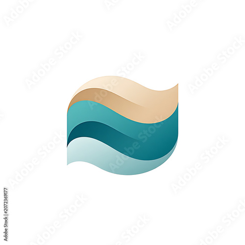 Layered Teal Wave Logo With Cream And Navy Curves