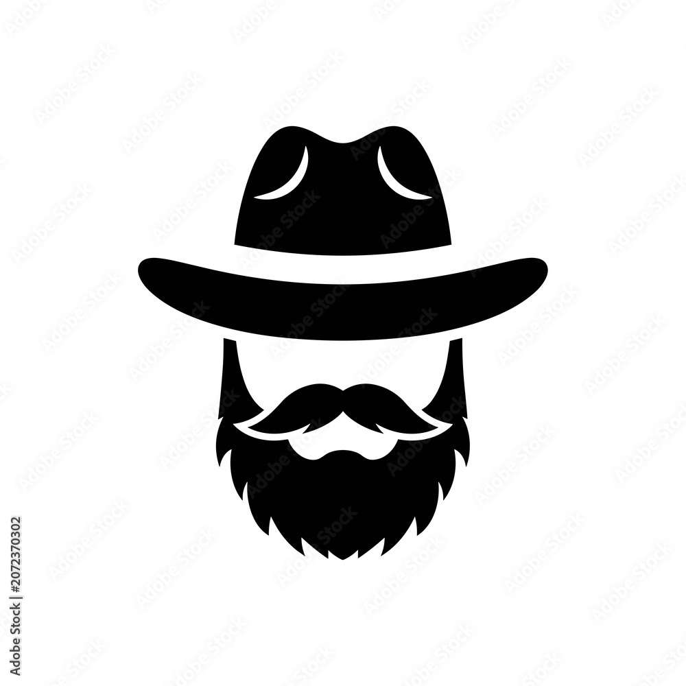 Fototapeta premium Black Silhouette of a Bearded Man Wearing a Hat