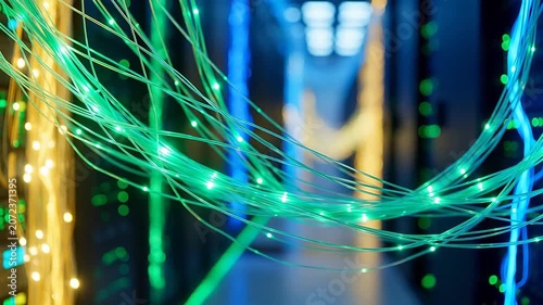 Fiber optic cables with glowing lights