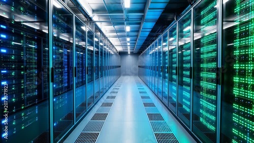 Server room with rows of data racks