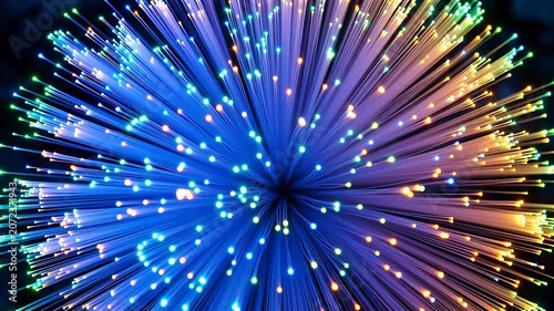Colorful fiber optic strands radiating