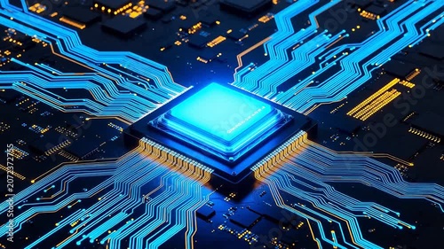 Circuit board with glowing pathways