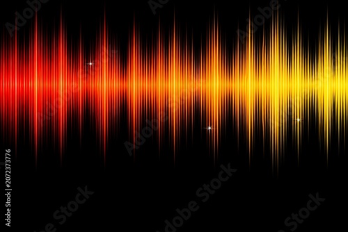 Abstract sound wave background with glowing orange and yellow light lines